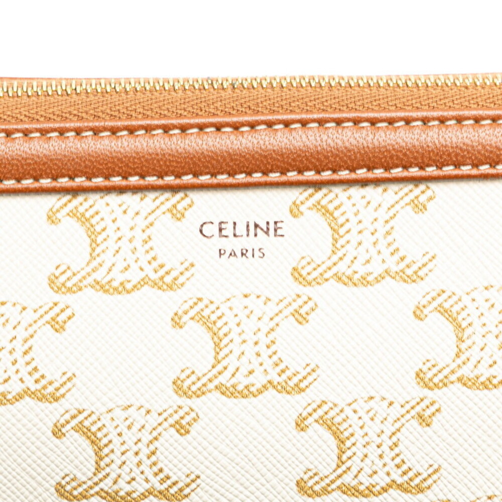Celine Triomphe Chain Shoulder Bag White Brown Gold Leather - Picture 7 of 10